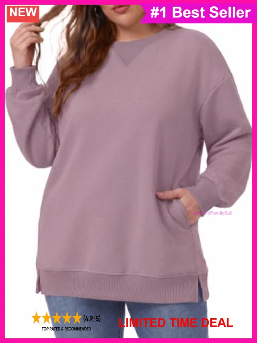 Plus Size Oversized Crew Neck Sweatshirt Tunic Legging Friendly